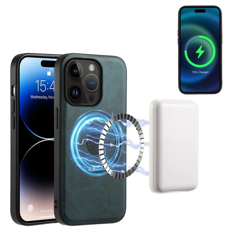 DENIOR D14 For iPhone 14 Pro Case Retro Leather Coated PC+TPU Kickstand Phone Cover Magnetic Detachable