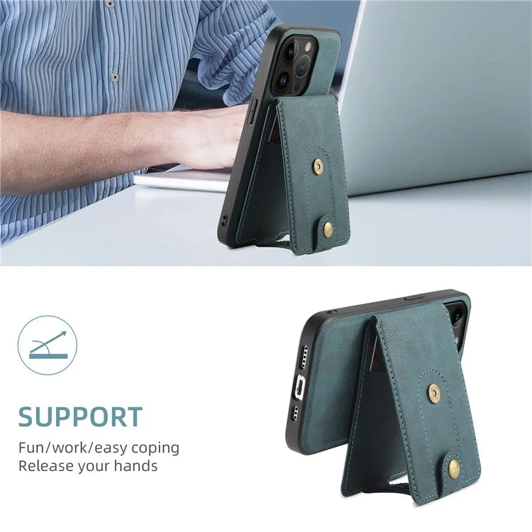 DENIOR D14 For iPhone 14 Pro Case Retro Leather Coated PC+TPU Kickstand Phone Cover Magnetic Detachable