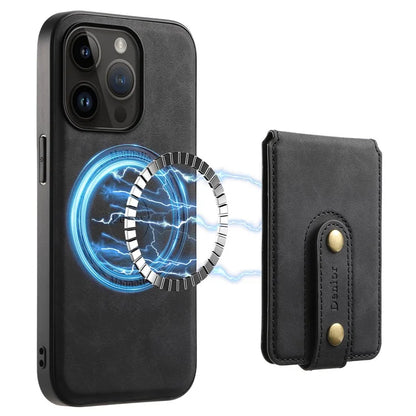 DENIOR D14 For iPhone 14 Pro Case Retro Leather Coated PC+TPU Kickstand Phone Cover Magnetic Detachable