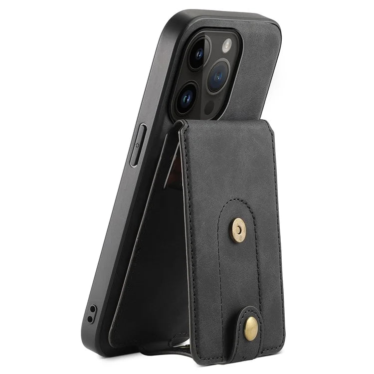 DENIOR D14 For iPhone 14 Pro Case Retro Leather Coated PC+TPU Kickstand Phone Cover Magnetic Detachable