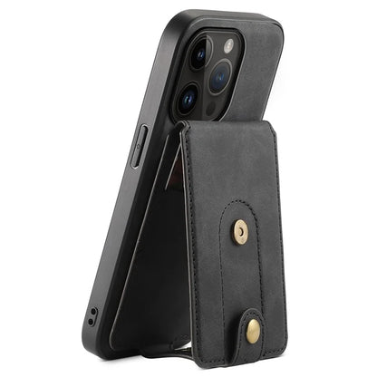 DENIOR D14 For iPhone 14 Pro Case Retro Leather Coated PC+TPU Kickstand Phone Cover Magnetic Detachable