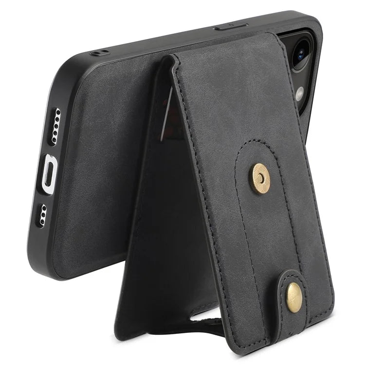 DENIOR D14 For iPhone 14 Pro Case Retro Leather Coated PC+TPU Kickstand Phone Cover Magnetic Detachable