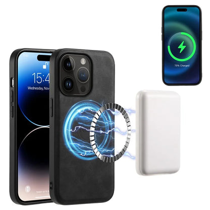 DENIOR D14 For iPhone 14 Pro Case Retro Leather Coated PC+TPU Kickstand Phone Cover Magnetic Detachable