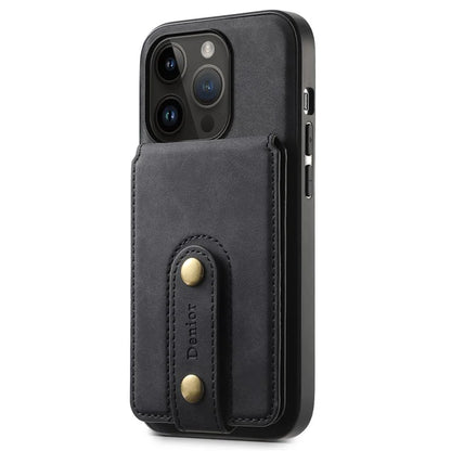 DENIOR D14 For iPhone 14 Pro Case Retro Leather Coated PC+TPU Kickstand Phone Cover Magnetic Detachable