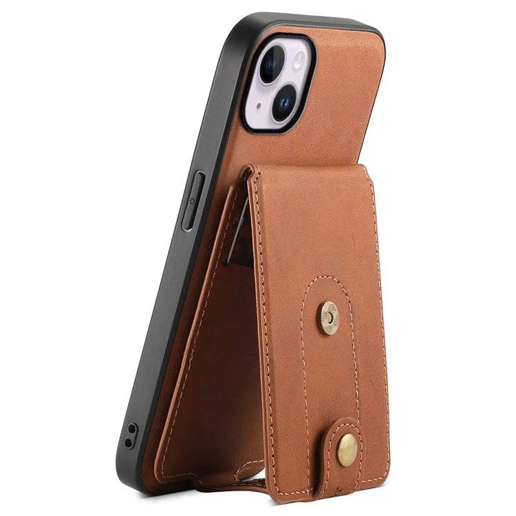 DENIOR D14 For iPhone 14 Plus Case Compatible with MagSafe Leather+TPU+PC Card Bag Phone Cover