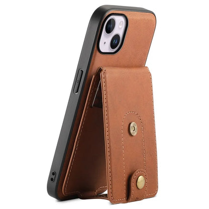 DENIOR D14 For iPhone 14 Plus Case Compatible with MagSafe Leather+TPU+PC Card Bag Phone Cover