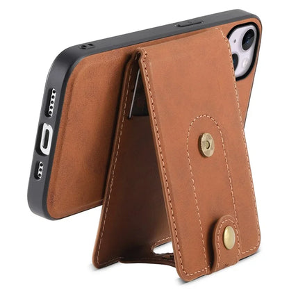 DENIOR D14 For iPhone 14 Plus Case Compatible with MagSafe Leather+TPU+PC Card Bag Phone Cover