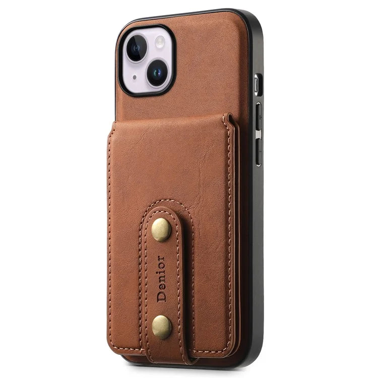 DENIOR D14 For iPhone 14 Plus Case Compatible with MagSafe Leather+TPU+PC Card Bag Phone Cover