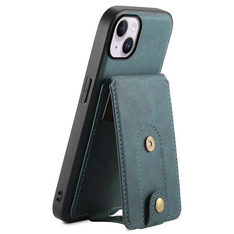 DENIOR D14 For iPhone 14 Plus Case Compatible with MagSafe Leather+TPU+PC Card Bag Phone Cover