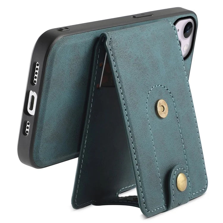 DENIOR D14 For iPhone 14 Plus Case Compatible with MagSafe Leather+TPU+PC Card Bag Phone Cover
