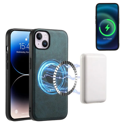 DENIOR D14 For iPhone 14 Plus Case Compatible with MagSafe Leather+TPU+PC Card Bag Phone Cover