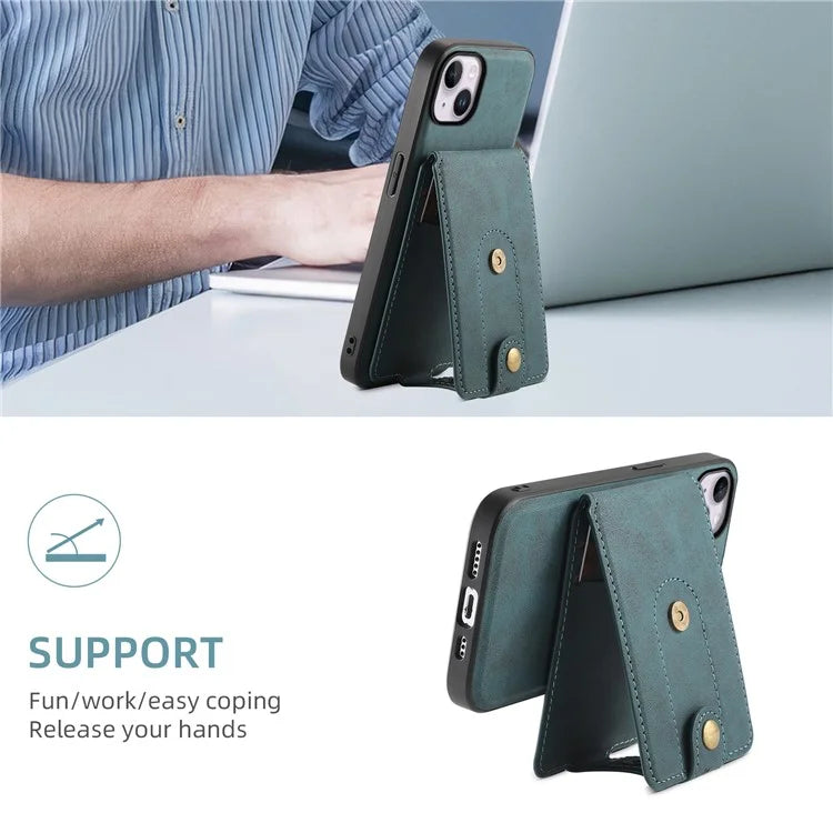 DENIOR D14 For iPhone 14 Plus Case Compatible with MagSafe Leather+TPU+PC Card Bag Phone Cover