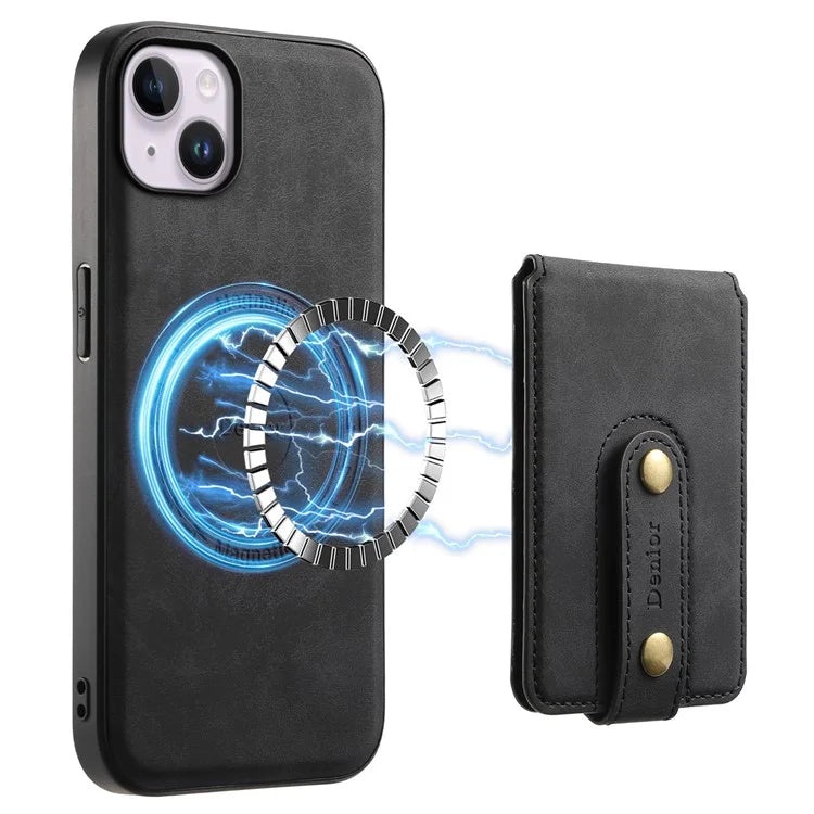 DENIOR D14 For iPhone 14 Plus Case Compatible with MagSafe Leather+TPU+PC Card Bag Phone Cover