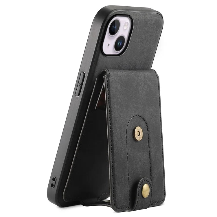 DENIOR D14 For iPhone 14 Plus Case Compatible with MagSafe Leather+TPU+PC Card Bag Phone Cover