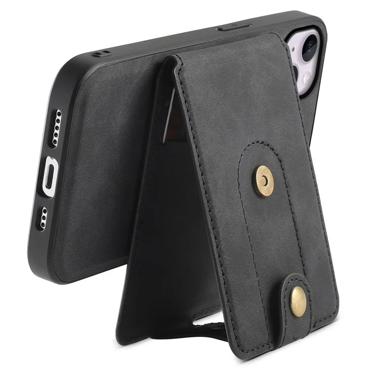DENIOR D14 For iPhone 14 Plus Case Compatible with MagSafe Leather+TPU+PC Card Bag Phone Cover