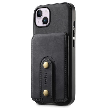DENIOR D14 For iPhone 14 Plus Case Compatible with MagSafe Leather+TPU+PC Card Bag Phone Cover
