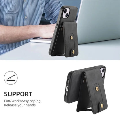 DENIOR D14 For iPhone 14 Plus Case Compatible with MagSafe Leather+TPU+PC Card Bag Phone Cover