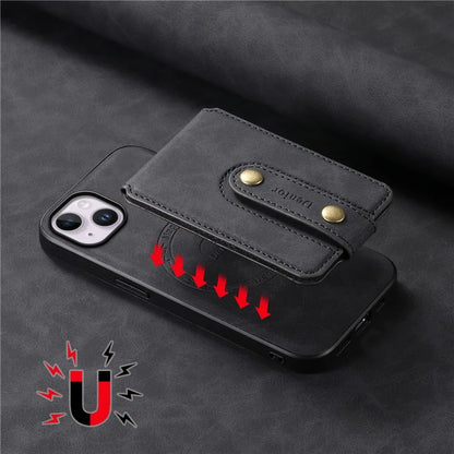 DENIOR D14 For iPhone 14 Plus Case Compatible with MagSafe Leather+TPU+PC Card Bag Phone Cover