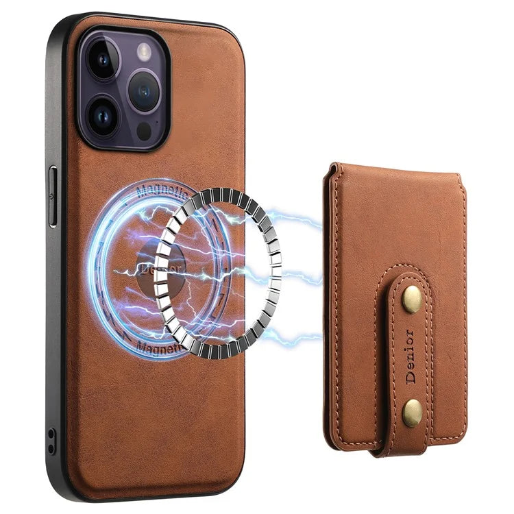 DENIOR D14 For iPhone 14 Pro Max Magnetic Case Card Bag Detachable Leather Phone Back Cover