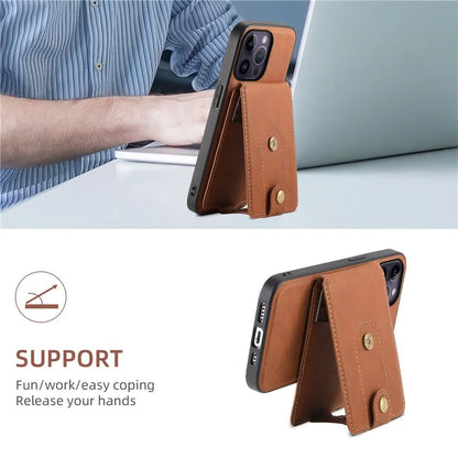 DENIOR D14 For iPhone 14 Pro Max Magnetic Case Card Bag Detachable Leather Phone Back Cover
