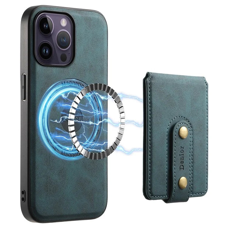 DENIOR D14 For iPhone 14 Pro Max Magnetic Case Card Bag Detachable Leather Phone Back Cover