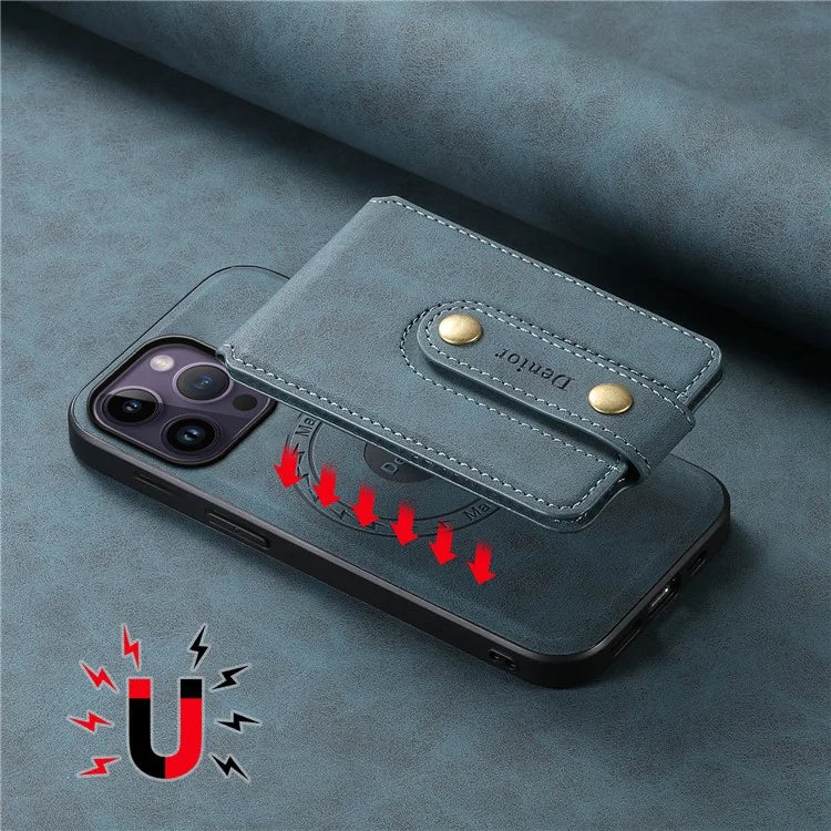 DENIOR D14 For iPhone 14 Pro Max Magnetic Case Card Bag Detachable Leather Phone Back Cover