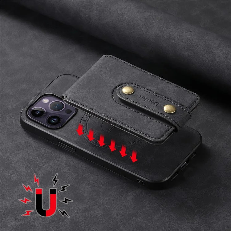 DENIOR D14 For iPhone 14 Pro Max Magnetic Case Card Bag Detachable Leather Phone Back Cover