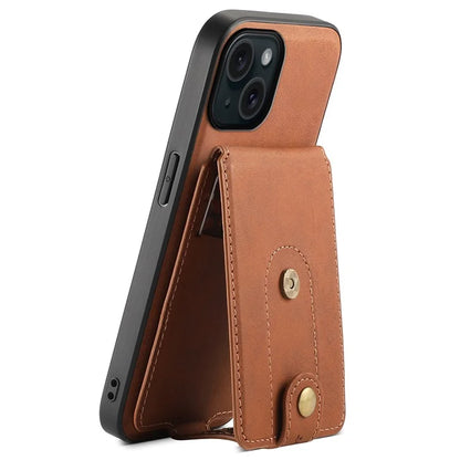DENIOR D14 For iPhone 15 Magnetic Case Retro Leather+TPU+PC Cover with Detachable Card Holder