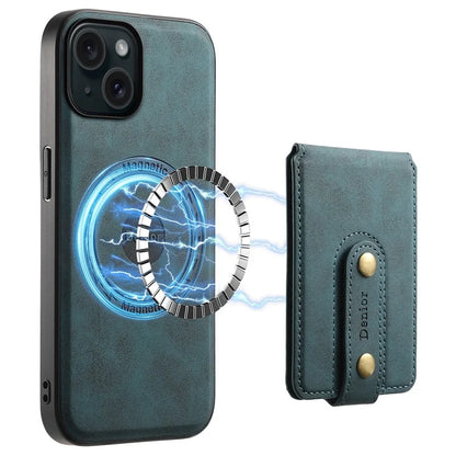 DENIOR D14 For iPhone 15 Magnetic Case Retro Leather+TPU+PC Cover with Detachable Card Holder
