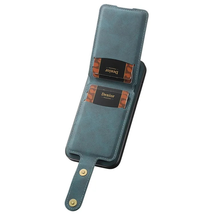 DENIOR D14 For iPhone 15 Magnetic Case Retro Leather+TPU+PC Cover with Detachable Card Holder