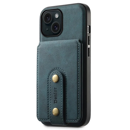 DENIOR D14 For iPhone 15 Magnetic Case Retro Leather+TPU+PC Cover with Detachable Card Holder