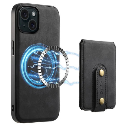 DENIOR D14 For iPhone 15 Magnetic Case Retro Leather+TPU+PC Cover with Detachable Card Holder