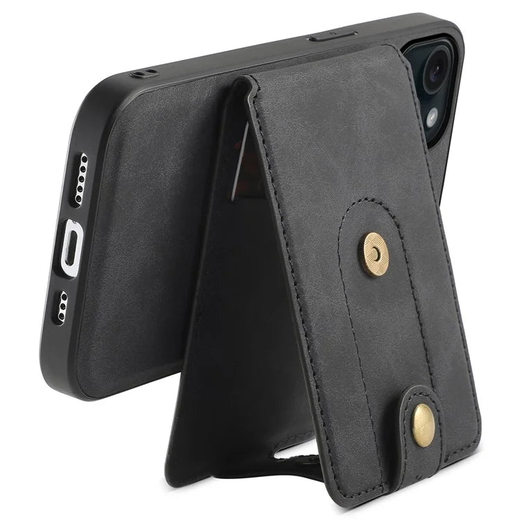 DENIOR D14 For iPhone 15 Magnetic Case Retro Leather+TPU+PC Cover with Detachable Card Holder
