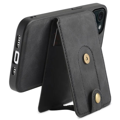 DENIOR D14 For iPhone 15 Magnetic Case Retro Leather+TPU+PC Cover with Detachable Card Holder