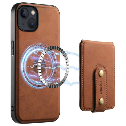 DENIOR D14 For iPhone 13 / 14 Case Retro PU+PC+TPU Kickstand Phone Cover with Magnetic Card Holder