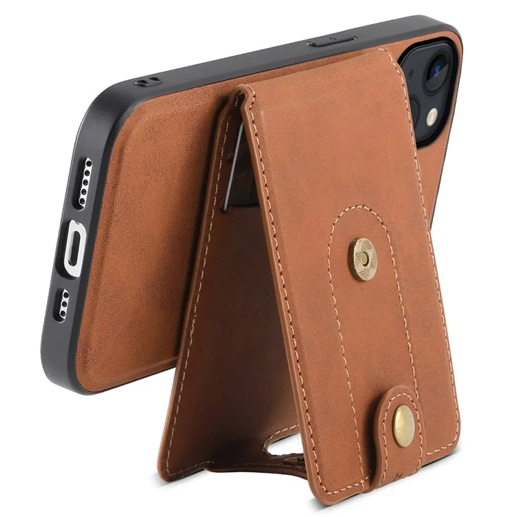 DENIOR D14 For iPhone 13 / 14 Case Retro PU+PC+TPU Kickstand Phone Cover with Magnetic Card Holder