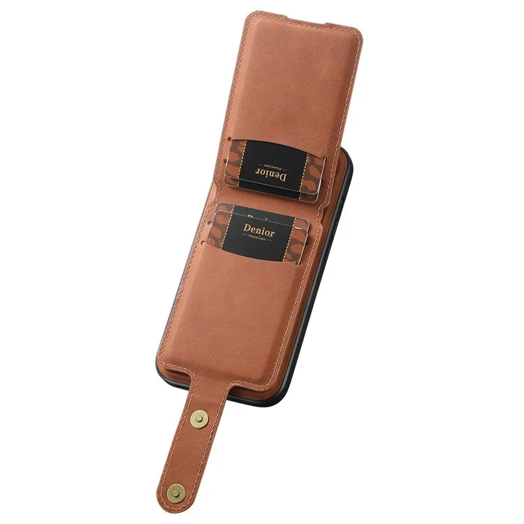 DENIOR D14 For iPhone 13 / 14 Case Retro PU+PC+TPU Kickstand Phone Cover with Magnetic Card Holder