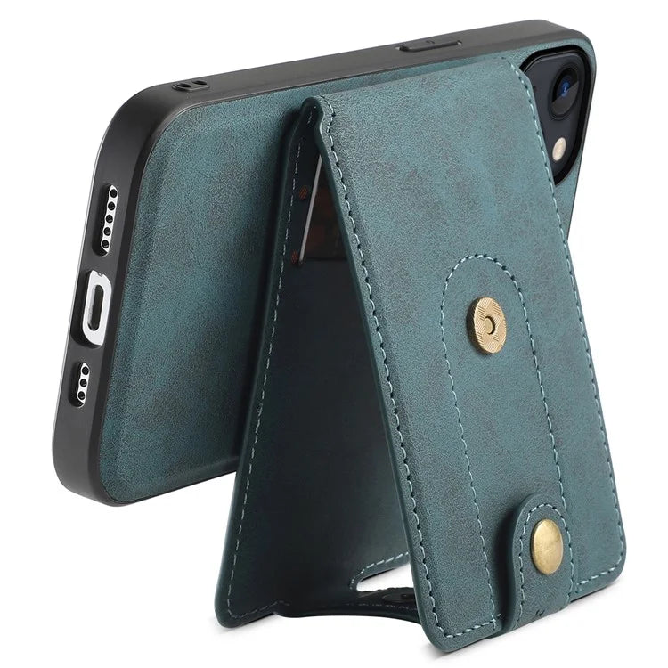 DENIOR D14 For iPhone 13 / 14 Case Retro PU+PC+TPU Kickstand Phone Cover with Magnetic Card Holder