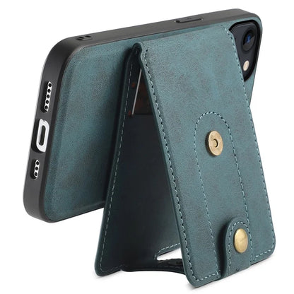 DENIOR D14 For iPhone 13 / 14 Case Retro PU+PC+TPU Kickstand Phone Cover with Magnetic Card Holder
