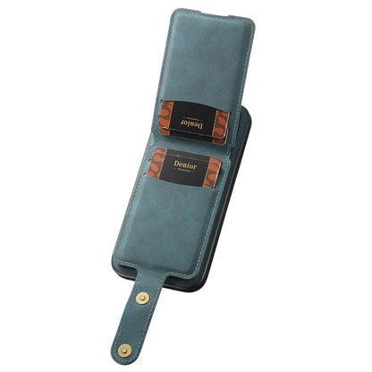DENIOR D14 For iPhone 13 / 14 Case Retro PU+PC+TPU Kickstand Phone Cover with Magnetic Card Holder