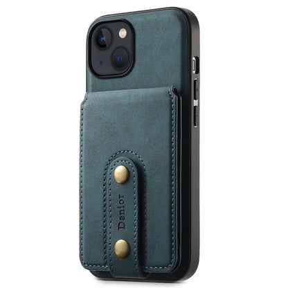 DENIOR D14 For iPhone 13 / 14 Case Retro PU+PC+TPU Kickstand Phone Cover with Magnetic Card Holder
