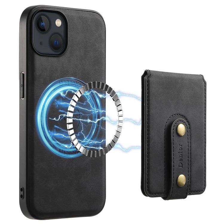 DENIOR D14 For iPhone 13 / 14 Case Retro PU+PC+TPU Kickstand Phone Cover with Magnetic Card Holder