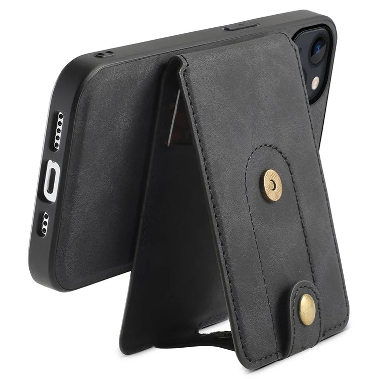 DENIOR D14 For iPhone 13 / 14 Case Retro PU+PC+TPU Kickstand Phone Cover with Magnetic Card Holder