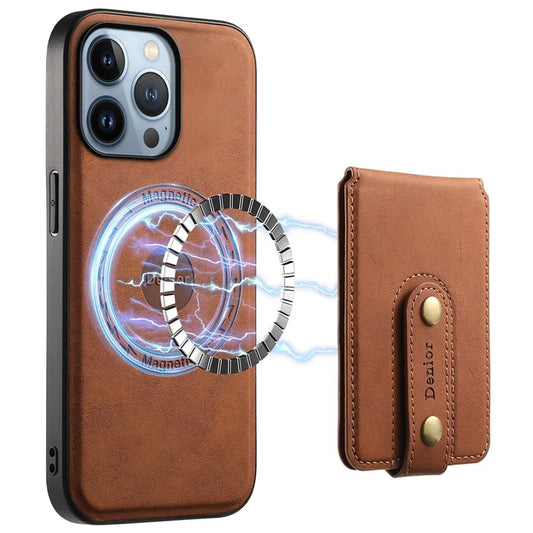 DENIOR D14 For iPhone 13 Pro Case Compatible with MagSafe Leather Kickstand Card Slots Back Cover