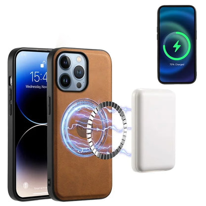 DENIOR D14 For iPhone 13 Pro Case Compatible with MagSafe Leather Kickstand Card Slots Back Cover