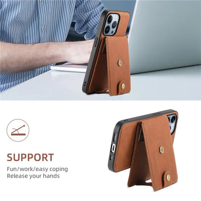 DENIOR D14 For iPhone 13 Pro Case Compatible with MagSafe Leather Kickstand Card Slots Back Cover