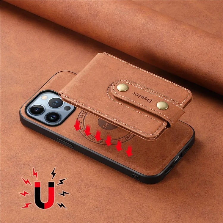 DENIOR D14 For iPhone 13 Pro Case Compatible with MagSafe Leather Kickstand Card Slots Back Cover