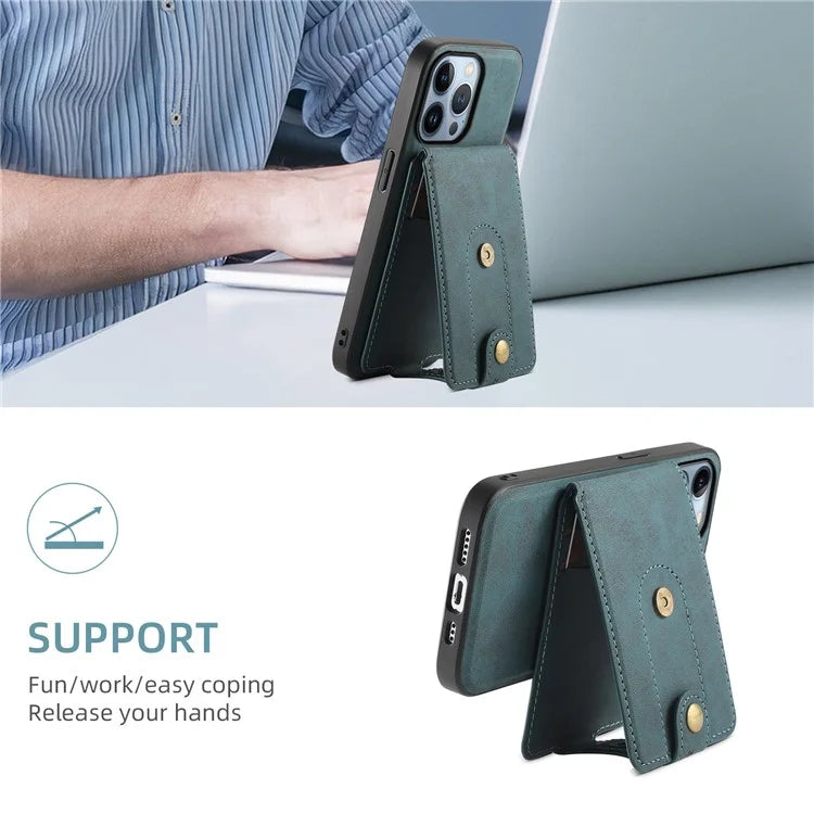 DENIOR D14 For iPhone 13 Pro Case Compatible with MagSafe Leather Kickstand Card Slots Back Cover