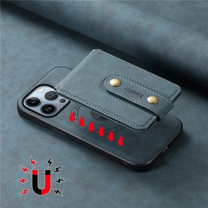 DENIOR D14 For iPhone 13 Pro Case Compatible with MagSafe Leather Kickstand Card Slots Back Cover