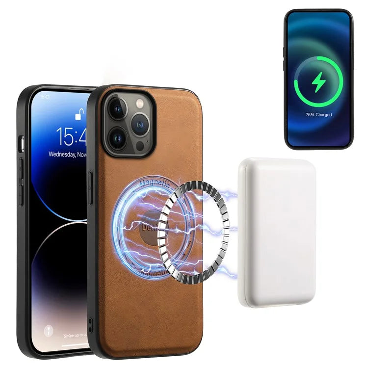 DENIOR D14 For iPhone 13 Pro Max Magnetic Case 2 in 1 Detachable Leather+PC+TPU Phone Cover